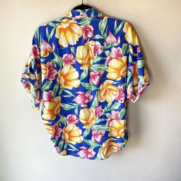 Diane von Furstenberg Vintage 80s Floral Button Down Short Sleeve M - Picture 6 of 8